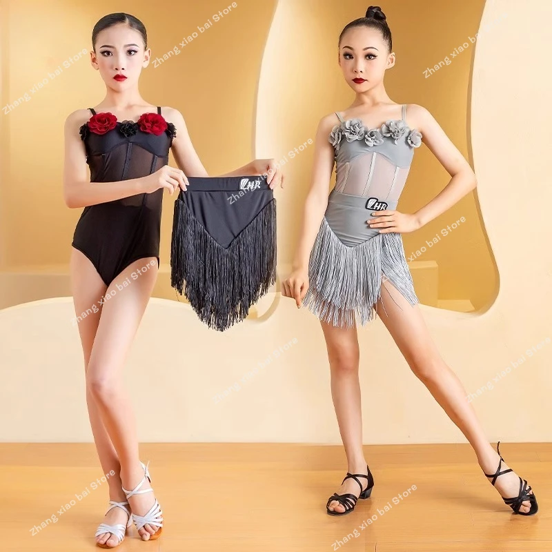 

Salsa Latin Dance Dress Girls Samba Tango Ballroom Standard Dance Costume Girls Fringe Dress Skirt Kids Latin Practice Dress