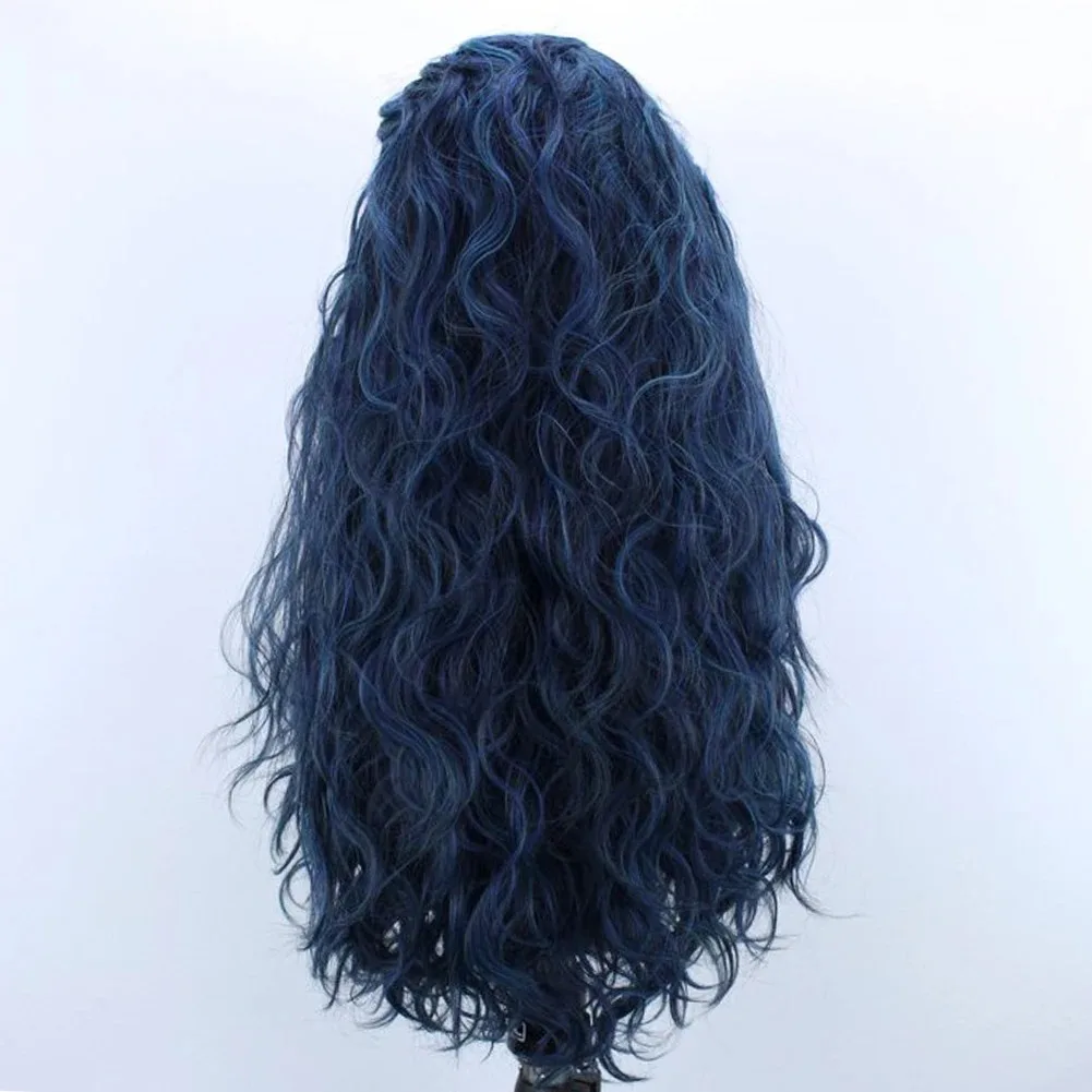 Blue Wig Loose Curly Lace Wigs 13x4 Synthetic Lace Front Wig Body Wave Glueless Ready To Wear Daily Wear Cosplay Black/613