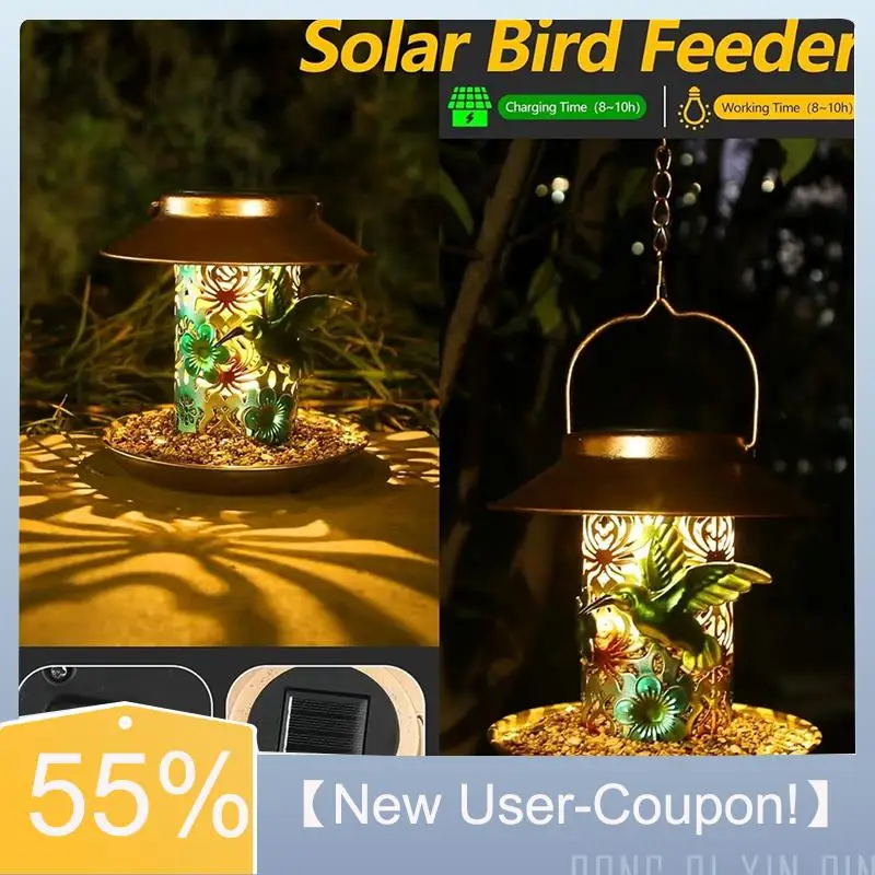 

【Fast Delivery】1 PCS Solar Bird Feeder For Outdoors Hunging, Metal Waterproof Outside Wild Bird Feeders, As Shown Cardinals Feed
