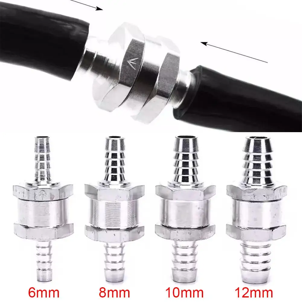 Car One-way Non-return Check Valve 6/8/10/12mm Aluminum Alloy Water Water Fuel Fuel Air Diesel Way Petrol Vacuum Gas Line N0K3