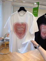 Extra Large Size 150kg Pure Cotton Printed Love Short-sleeved T-shirt Women's Summer Lazy Wind Loose and Thin Clothes