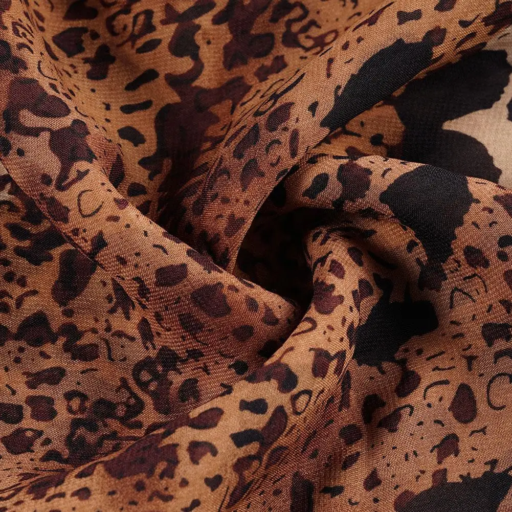 New Fashion Leopard Printing Chiffon Georgette Silk Scarf Women Foulard Lotus Leaf Long Shawl Summer Elegant Bandana