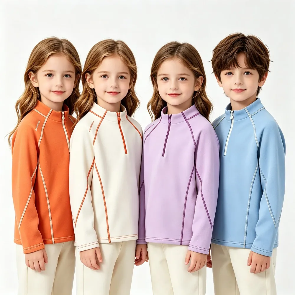 5-16Y Kids Half Zip Polar Fleece Pullover Winter Boys Girls Clothes Teen Warm Long Sleeve Thermal Base Layer Outdoor Sports Tops