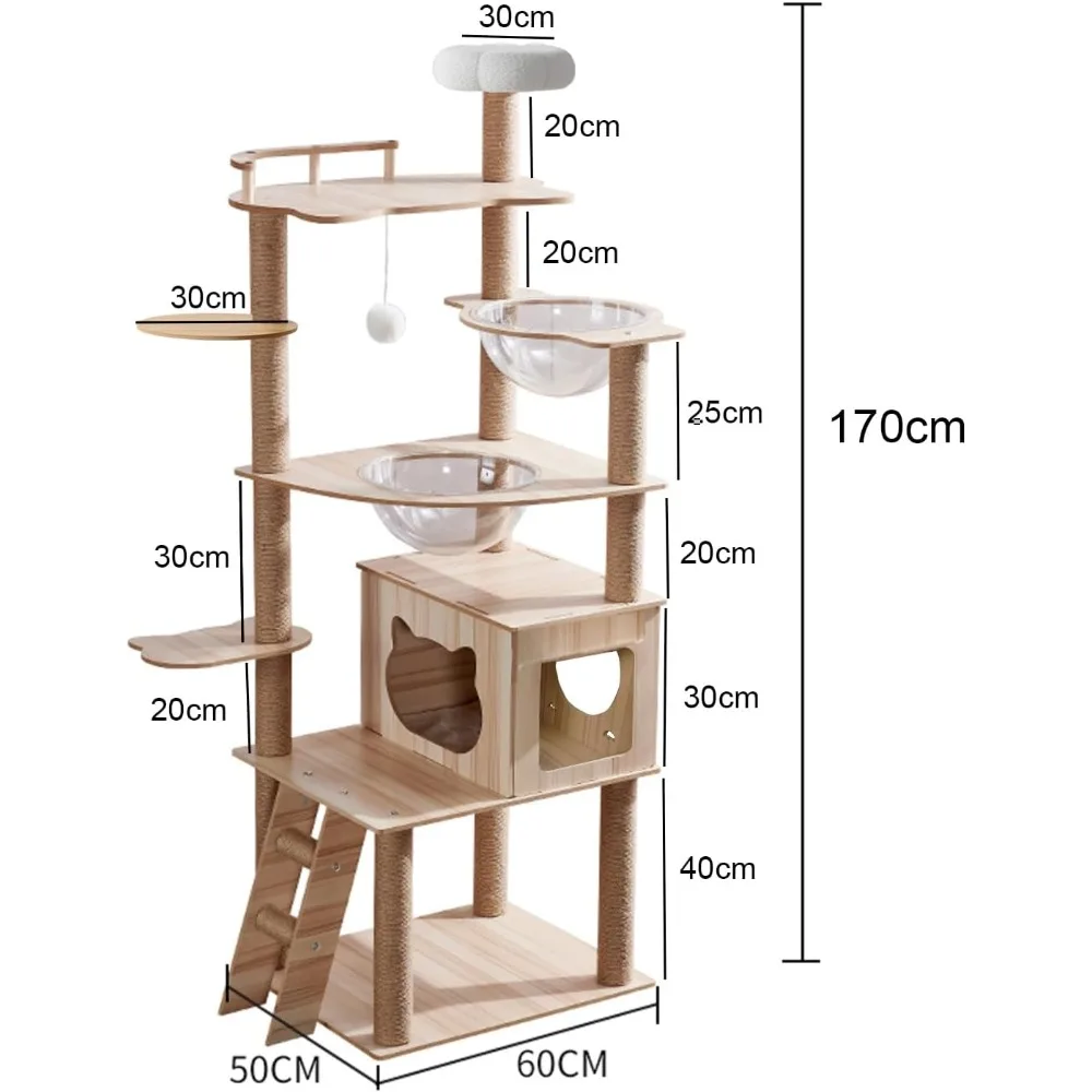 67-Inch Cat Tree for Indoor Cats Large Adult,Cat Tree Tower with Condo, Cat Stairs, 2 Bowl,14 Sisal Scratching Posts, Top Perch,