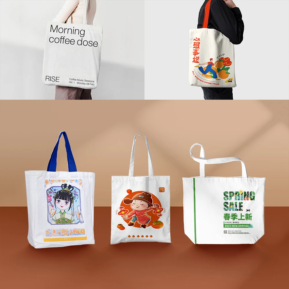 DIY الشخصية المخصصة حمل حقيبة التسوق إضافة شعارك طباعة التصميم الأصلي أزياء السفر قماش حقائب الكتف حقائب اليد النسائية #4