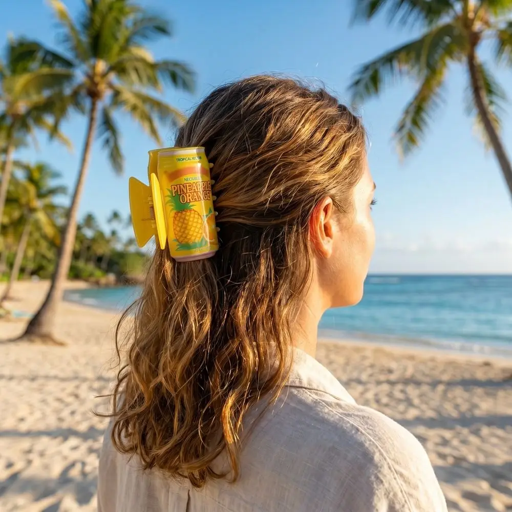 Fashion Hairpin Hawaiian Juice Jar Hair Claw Large Size Cartoon Beverage Can Hair Clip Large Geometry Plastic Shark Clip Travel