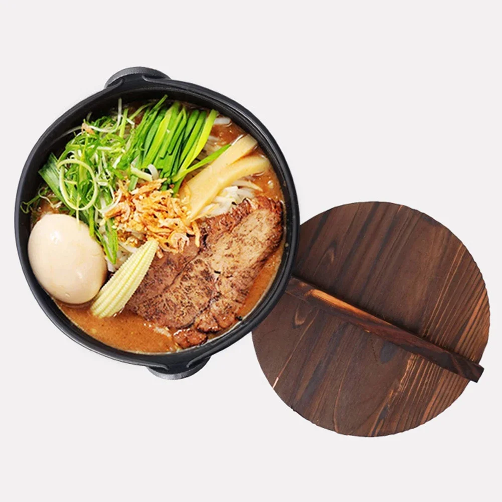 1 Set Soup Pot Multi-functional Outdoor Camping Stew Soup Cast Iron Non-stick Pot With Wooded Lid Storage Bag