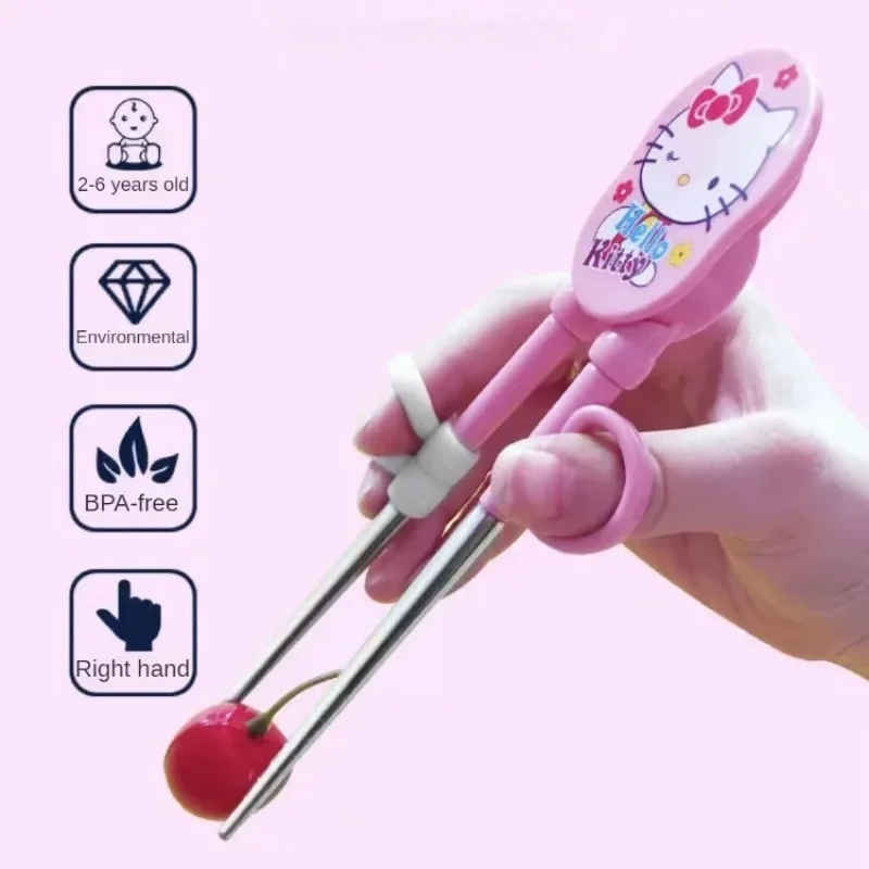 Sanrio Hello Kitty Chopsticks Cartoon Reusable Stainless Steel Tableware Baby Learning Eat Training Correction Cute Chopsticks