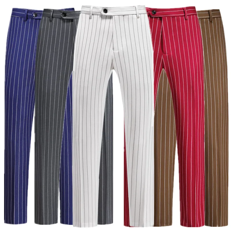 

Новые осенне-зимние мужские деловые полосатые костюмные брюки, модные и простые брюки для свадьбы, вечеринки и мероприятий