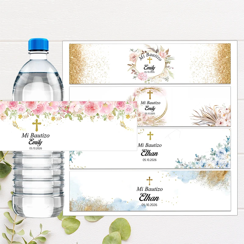 Custom Mi Bautizo Christening & Baptism Day Confirmation Communion Water Bottle Labels Self-adhesive Sticker Decor Boys Girls