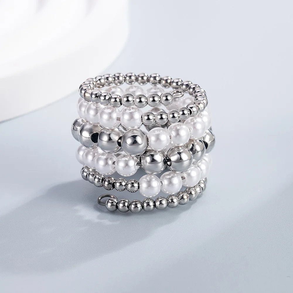 PANJBJ 925 Sterling Silver Multi Layer Rings For Women Minimalist Retro Pearl Ball Jewelry Birthday Gift Dropshipping