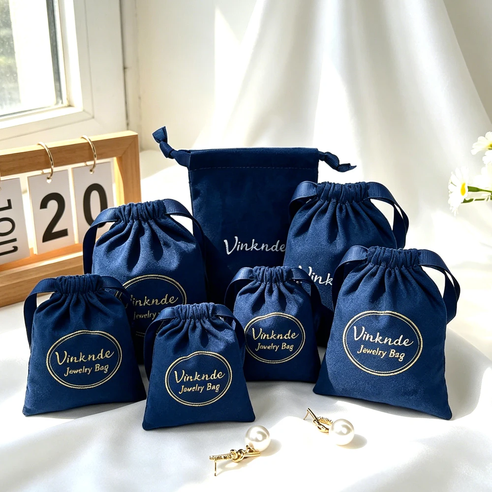 

100Pcs Custom Logo Printed Suede Drawstring Bag Jewelry Packaging Bags Luxury Velvet Flannel Pouches For Perfume Earrings Brooch