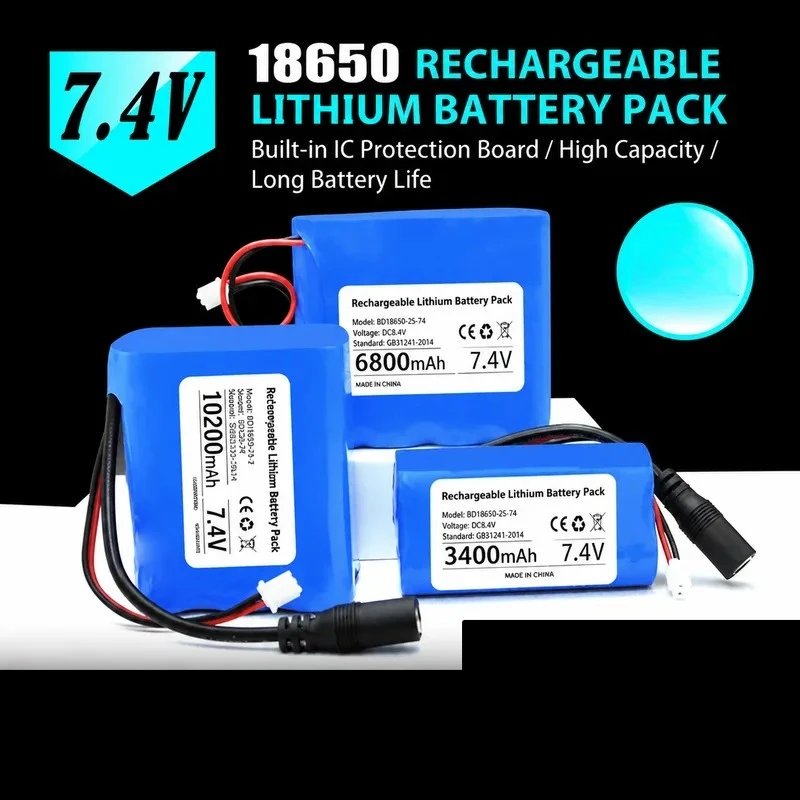 for 7.4V Imported Lithium Battery Pack Large Capacity Dedicated for Outdoor Headlights Solar Street Lights Square Dance Audio