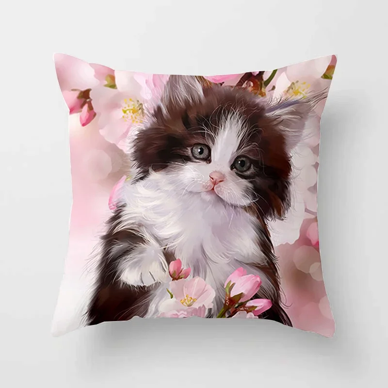 Cute Cat Pillowcase Living Room Home Decor Lovely Pet Animal Print Cushion Covers Polyester Pillow Case For Sofa Car