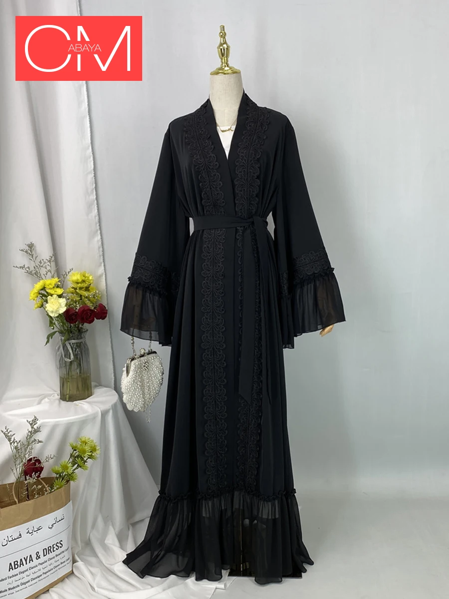 Ramadan Eid Dubai Black Abayas For Women Muslim Dress Kebaya Caftan Marocain Robe Femme Musulmane Kimono Kaftan Islam Clothing