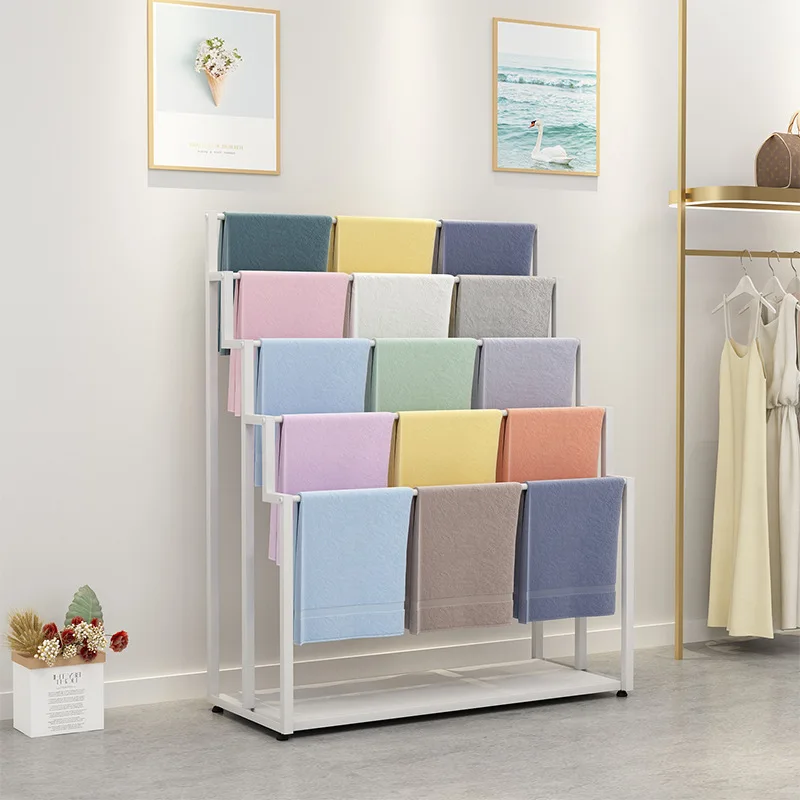 Floor-to-ceiling scarf display rack Clothing store Wrought iron hanging silk scarves, pants, blankets, multi-layer storage