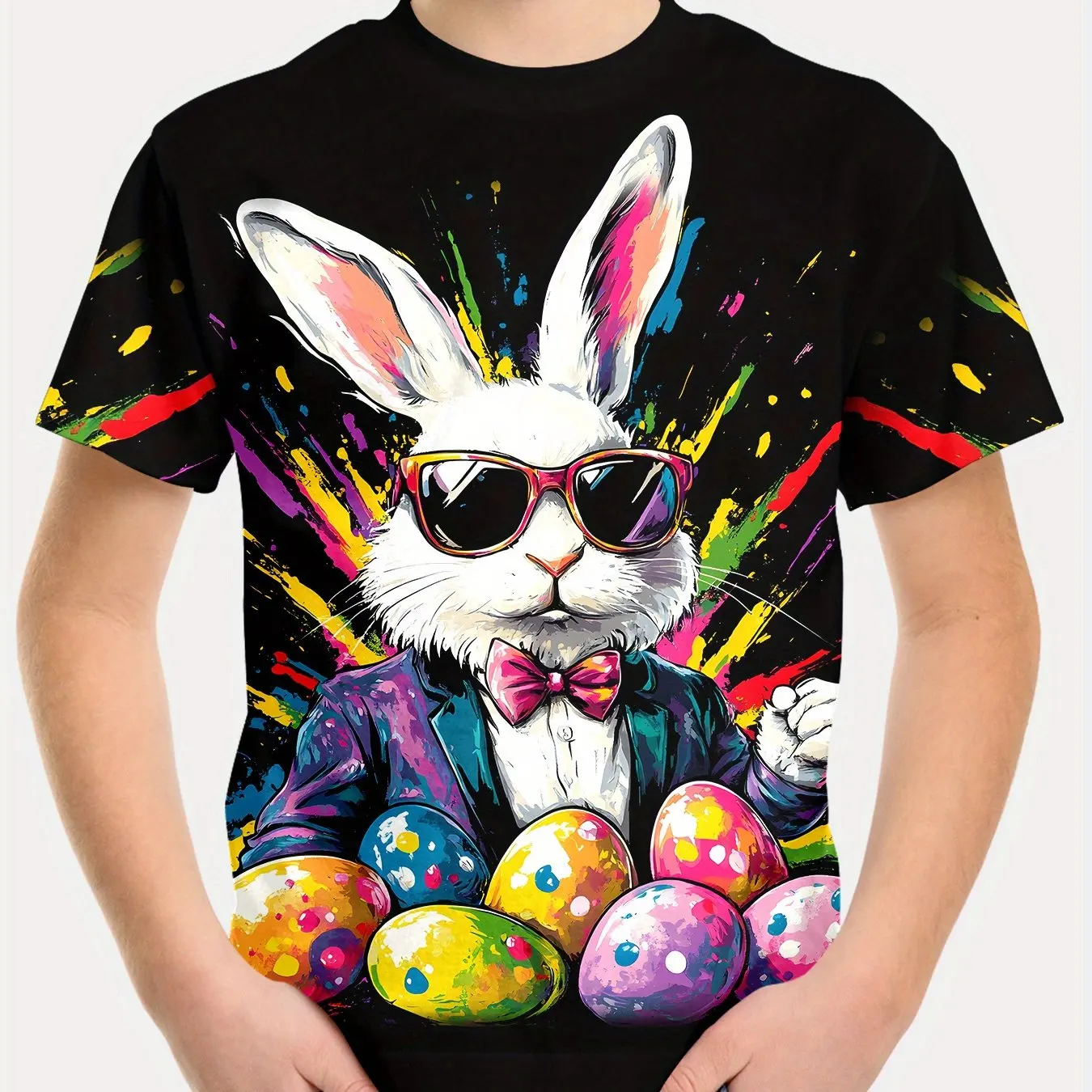 Pasqua Cartoon Bunny Graphic Bambini Ragazzo Vestiti Manica corta Bambini Abiti estivi Casual Elegante Bambino Ragazza Vestiti O-Collo Top