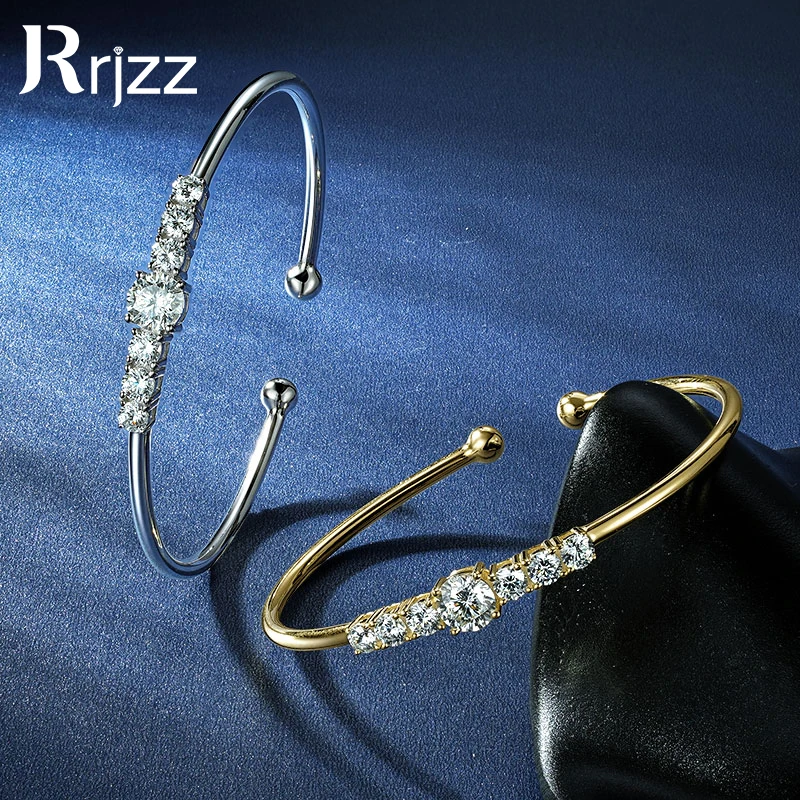 

Rrjzz 1CT 6.5MM D Color VVS1 Round Moissanite Cuff Bracelet with Certificate 925 Sterling Silver Bangle for Women Jewelry Gifts