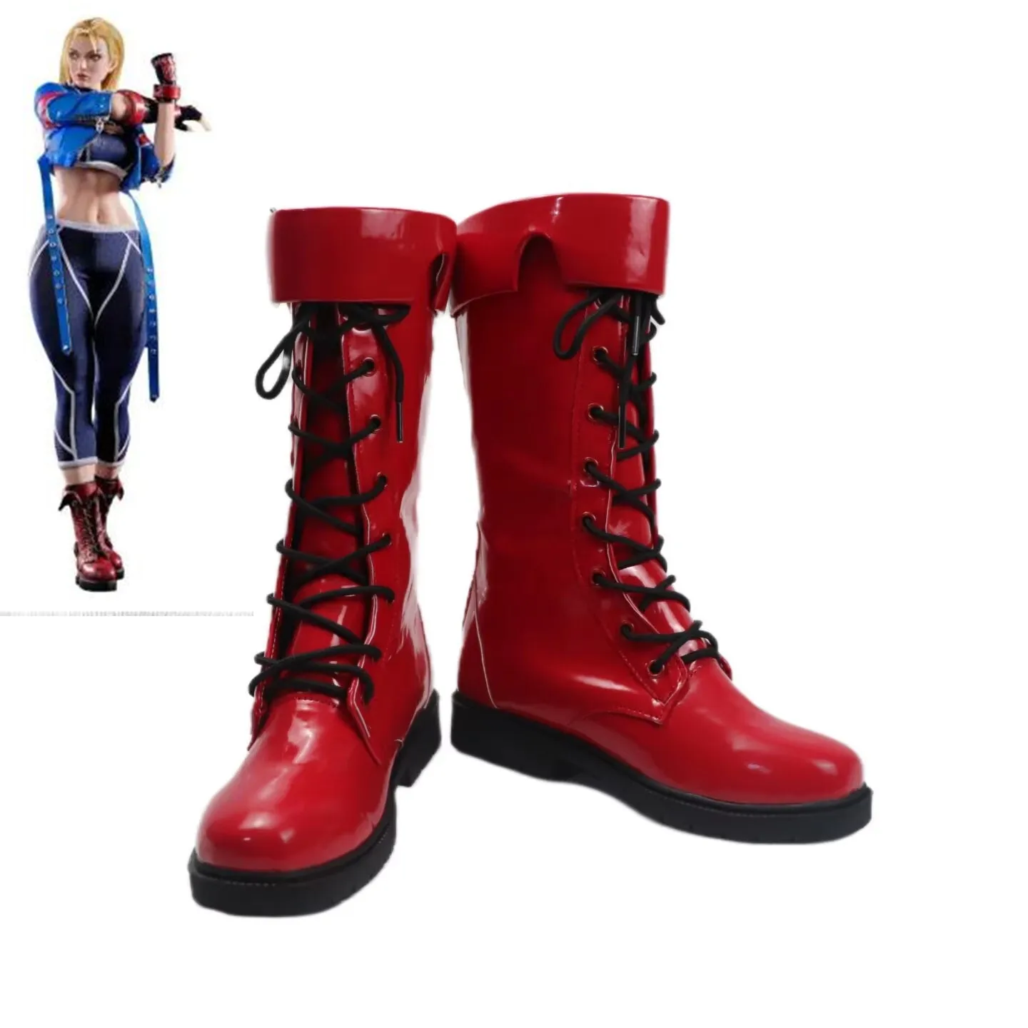 

Street Fighter 6 SF Cammy White Cosplay Costume Shoes Red Handmade Faux Leather Boots