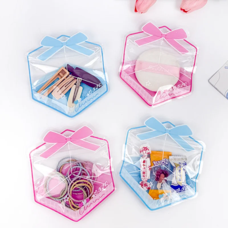200PCS Resealable Flat Plastic Bow-knot Zipper Bag DIY High-aesthet Matcha Cocoa Snack Jewelry Sugar Candy Tea Packaging Pouches