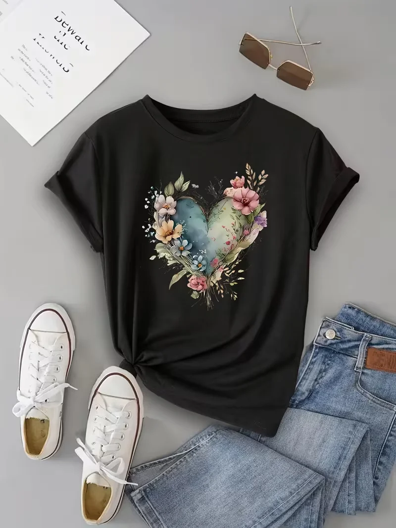 Casual Tops Short Sleeved T-shirt Summer New Women's Fashion Casual Home Commuting Versatile Round Neck Short Sleeved Tshirts