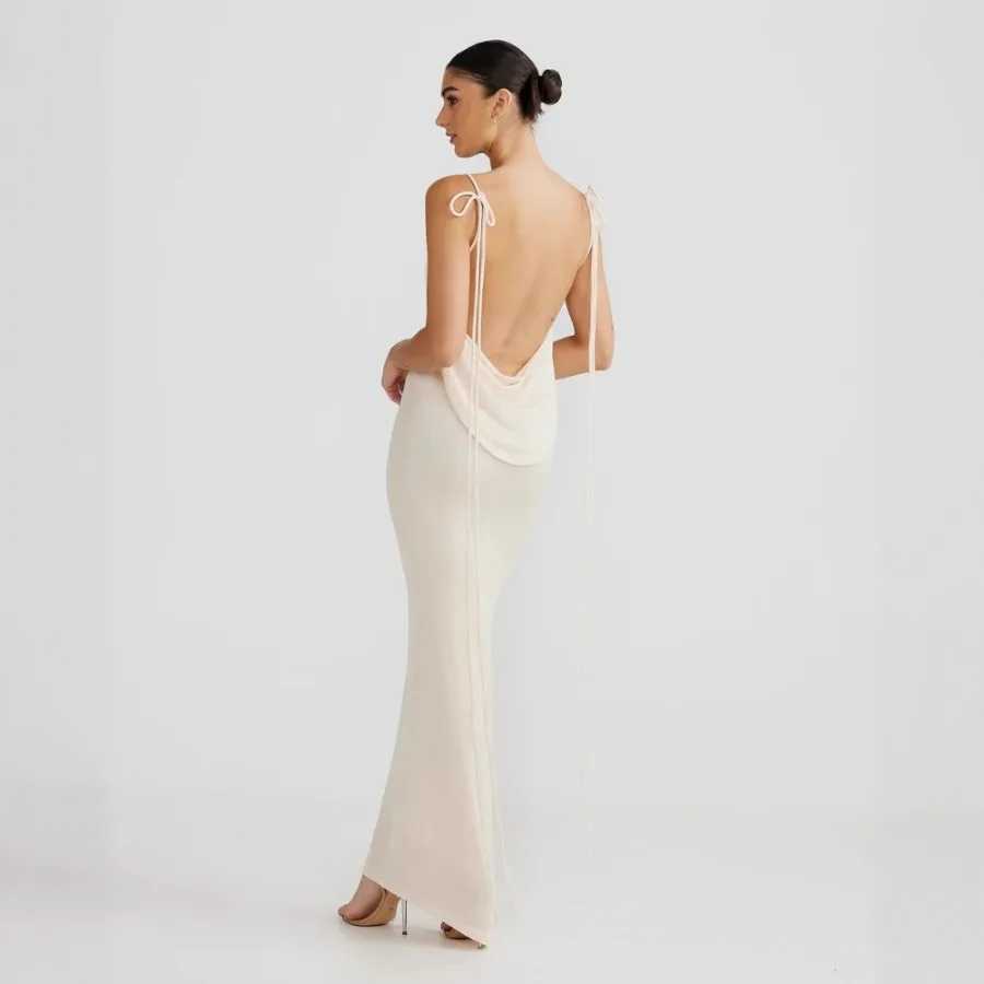 

【New style】2026 new long dress solid color lace large backless swing collar fashionable party temperament sexy slim dress