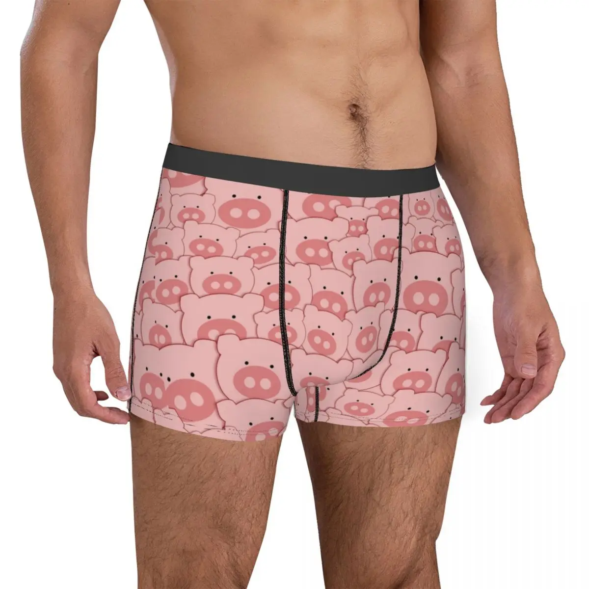 Calzoncillos de poliéster para hombre, ropa interior transpirable con estampado de animales, color rosa, Piggy Pig, Humor, talla grande