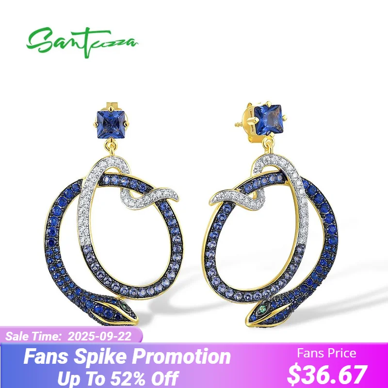 

SANTUZZA Genuine 925 Sterling Silver Stud Earrings For Women Shiny Blue Spinel White CZ Ombre Snake Creative Gifts Fine Jewelry