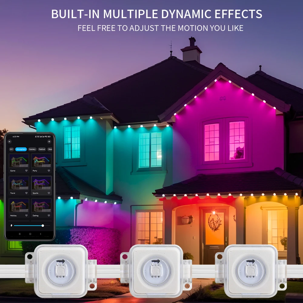 Highlight 16703IC(WS2812B) Outdoor Eaves LED Light String Kit 2.4G BEL+WIFI Controller Work With Alexa Google Home Assistant