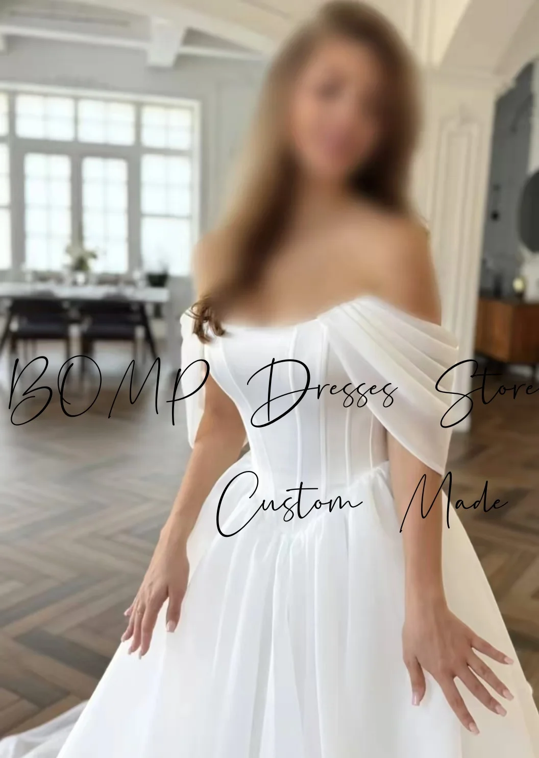 BOMP プリンセスホワイトウェディングドレス恋人オフショルダーコルセットドレープスイープトレインアイボリーオーガンザブライダルドレスカスタマイズされたエレガント