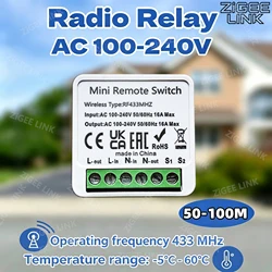 16A Relay Receiver Smart Switch Mini DIY Wireless Remote Control Light Switches RF 433MHz Automation Module for Home Led Lamp