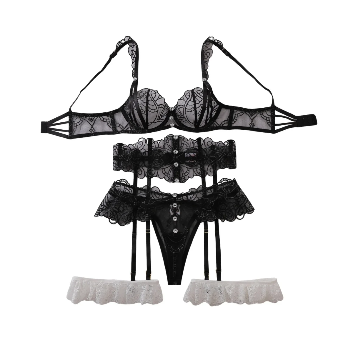 MUZISKAT 2026 Heavy Crafted Perspective Embroidery Body Shaping Sexy Women's Underwear Split Set with Lace Leg Rings