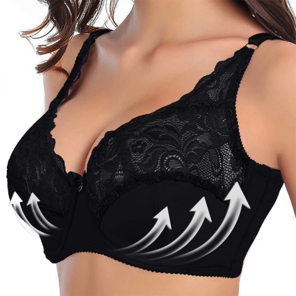 Women\'s Minimizer Bras Plus Size Embroidery Floral Bralette Underwire Scalloped Lace Bra Sexy Push Up Brassiere