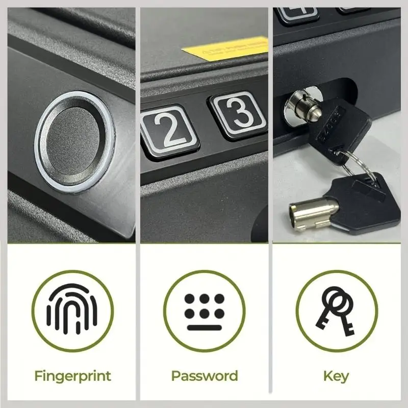 Biometric Safe Case with Keypad and Backup Access, Portable Steel Lock Box with Soft Interior for Bedside Drawer or D2RC