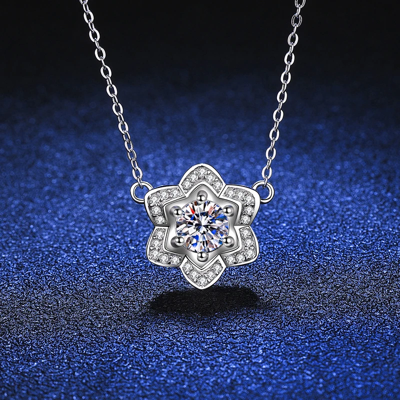 Kalung Liontin Bunga Matahari Moissanite Bersertifikat SEMNI 1.0CT untuk Wanita dan Gadis, Perak Sterling 925, Permata Cinta Berlian Imitasi