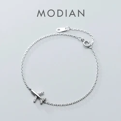 Modian Fashion 925 Sterling Sliver Luminous CZ Cute Mini Airplane Bracelet for Women Link Chain Korea Style Fine Jewelry Bijoux