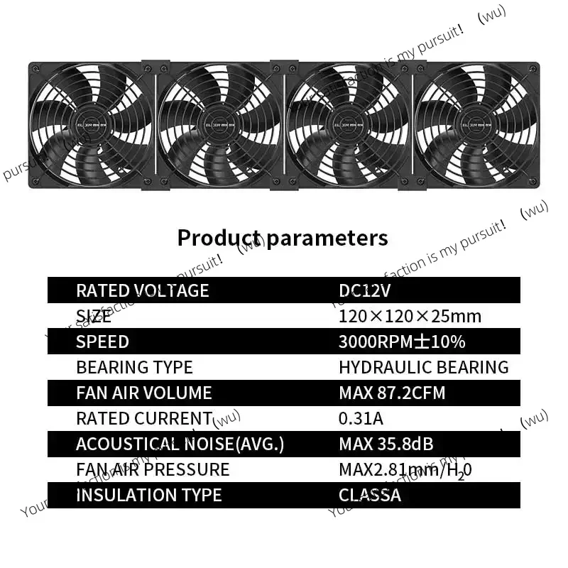 12cm High Speed Large Air Volume 3000 RPM Btc Mining Machine Workstation Cabinet 12v Fan Server Case Cooling System Fan Kit