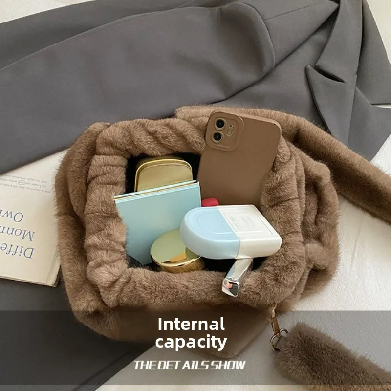 جديد إمرأة التنقل حقيبة كتف مبسطة رقيق سحابة محكم حقيبة المدرب عادية خمر مقبض فروي حقيبة لخريف شتاء #5