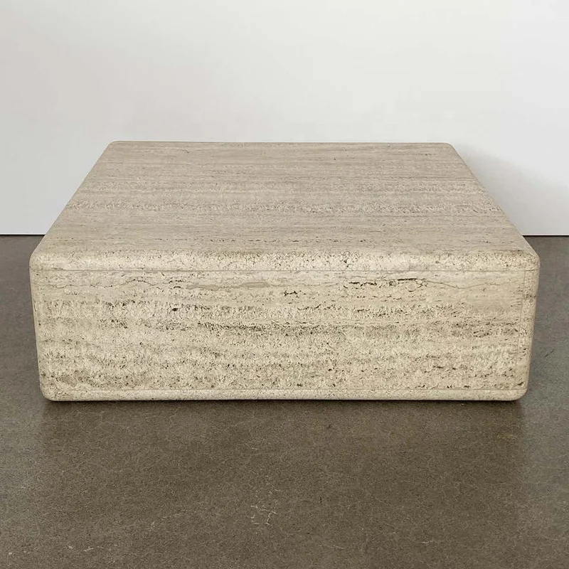 Simple modern natural marble stone living room side table square designed travertine coffee tables wholesale customization