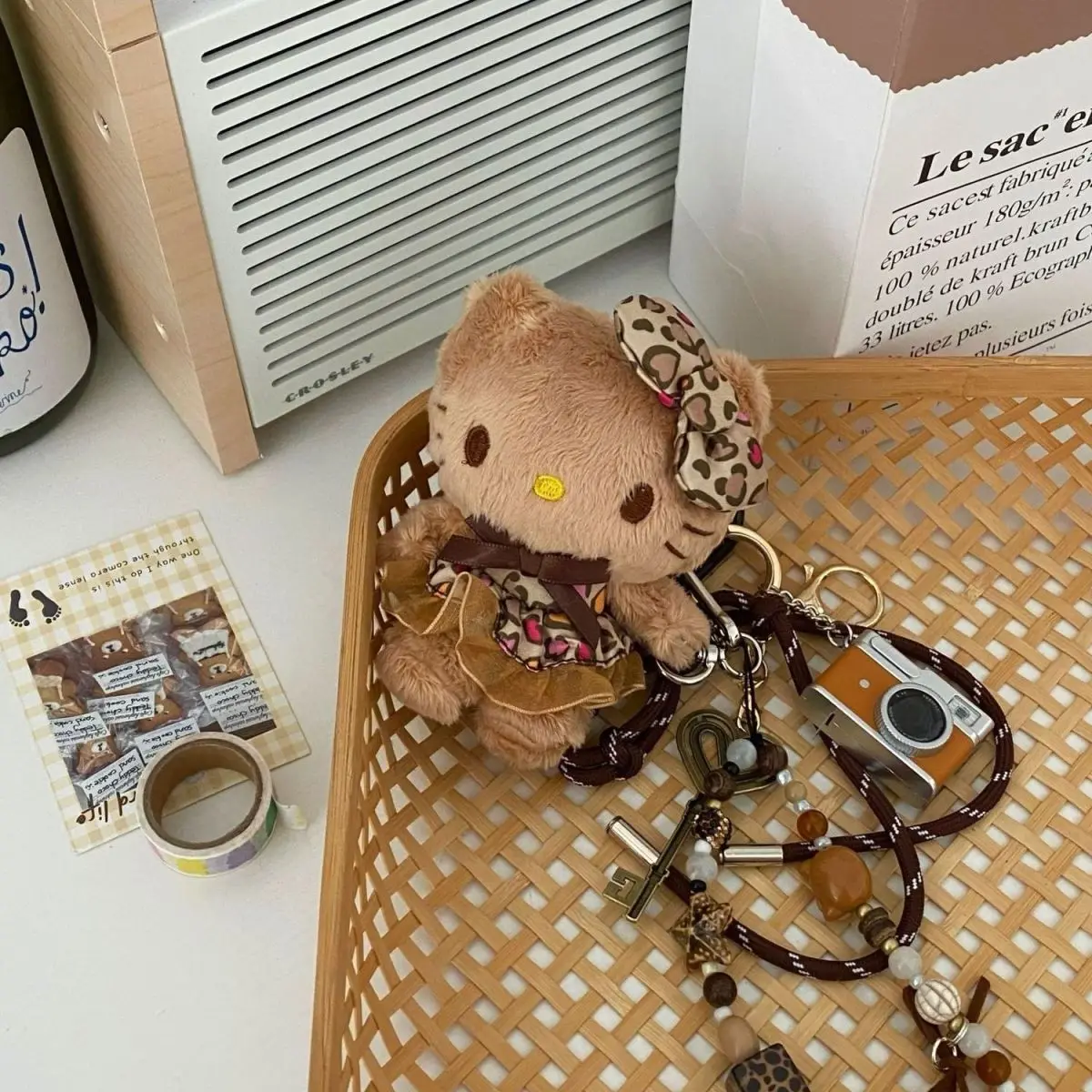 Sanrio Dark Skin Hello Kitty Leopard Print Dress Small Camera Heart Shaped Keychain Shoulder Bag Cartoon Pendant Festival Gift - view 5