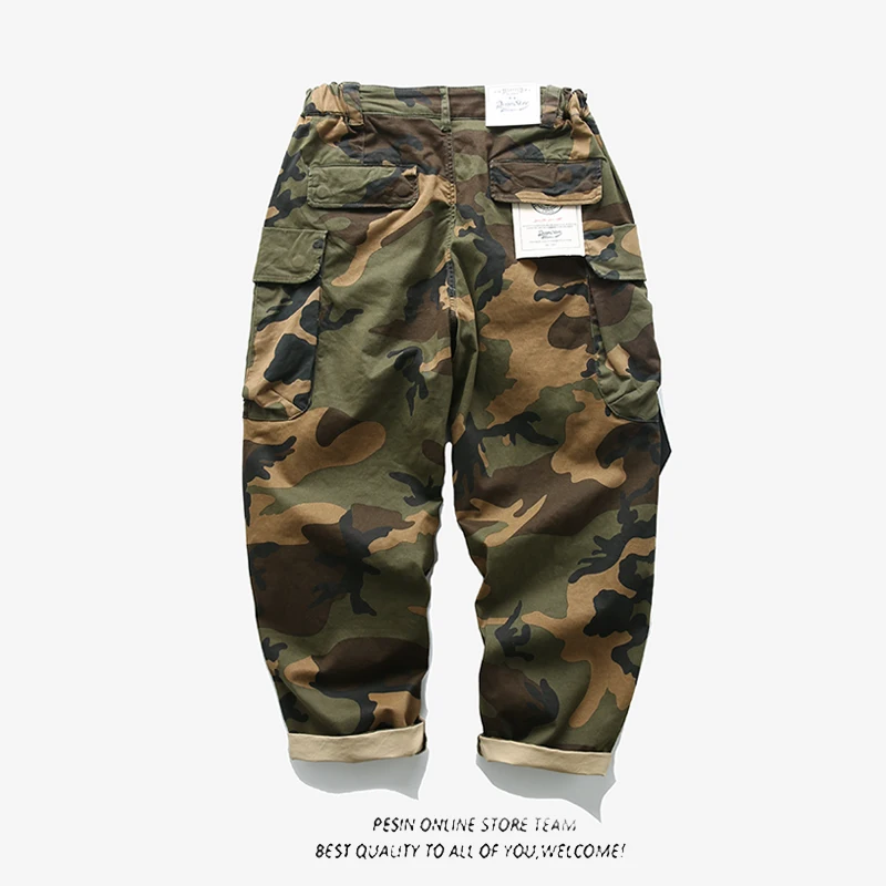 Japan Fashion Camouflage Pants for Men Tapered Straight Loose Trousers Y2K Youth Male Wear American Vintage Multi Pockets Casual