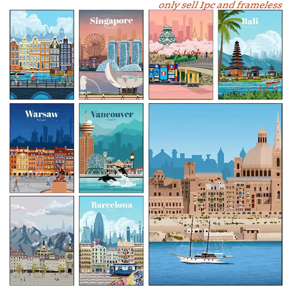 Amsterdam Tokyo London Iceland Bali Vancouver Travel Posters and Prints Modern Wall Art City Paintings Landscape Canvas Picture