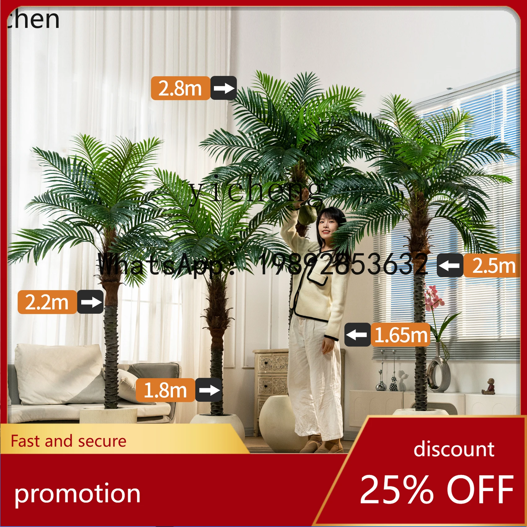 HT  high-end light luxury simulated coconut tree large bionic green plant living room decorative ornament
