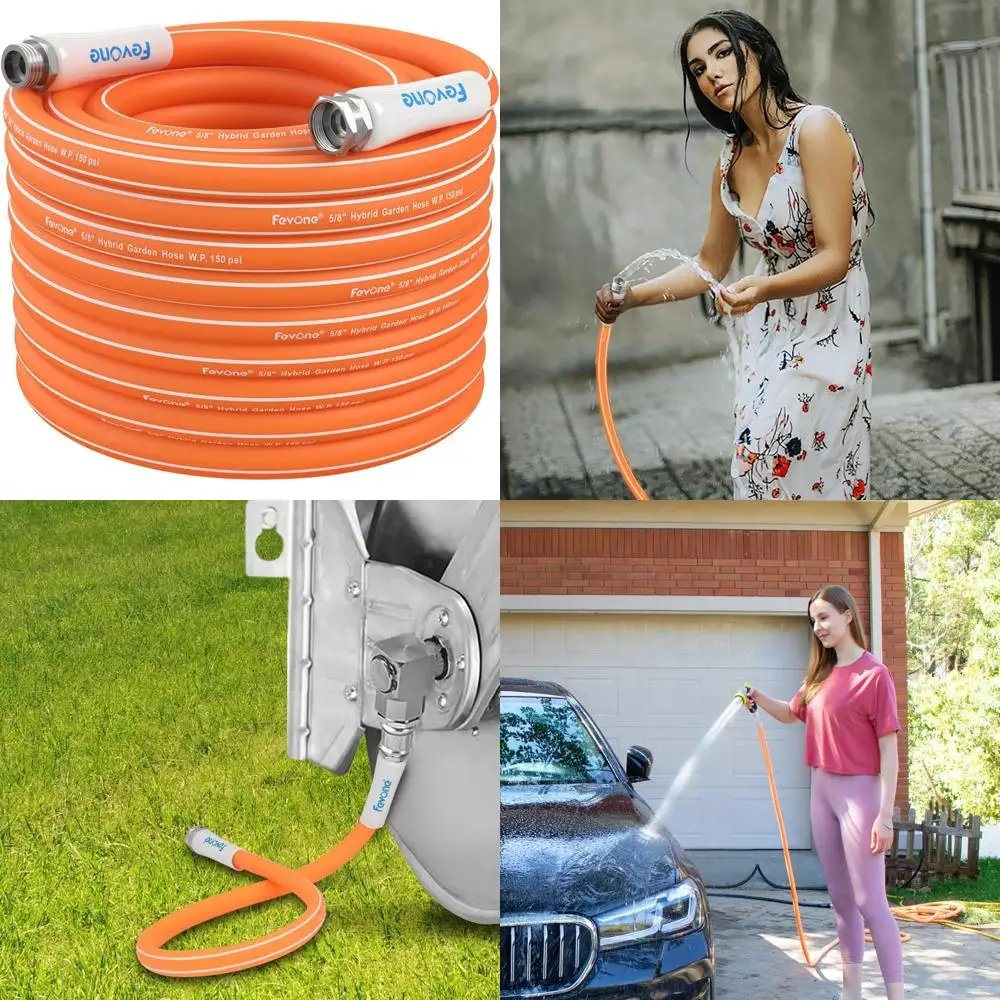 

Heavy-Duty 100ft x 5/8 Drinking Water Safe Garden Hose - Flexible, Kink-Free, Lightweight Hybrid Polymer for Outdoor Use