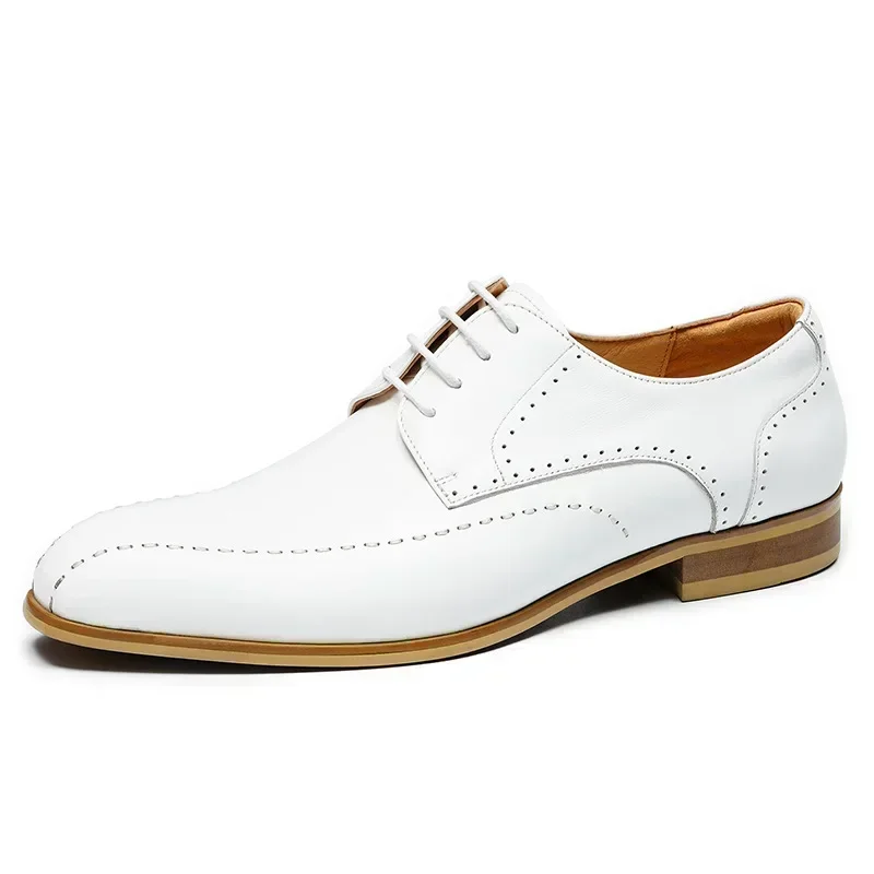 Newest Lace-up Business Office Formal Shoes Genuine Leather Italian Men Shoes White Wedding Dress Oxford Shoes