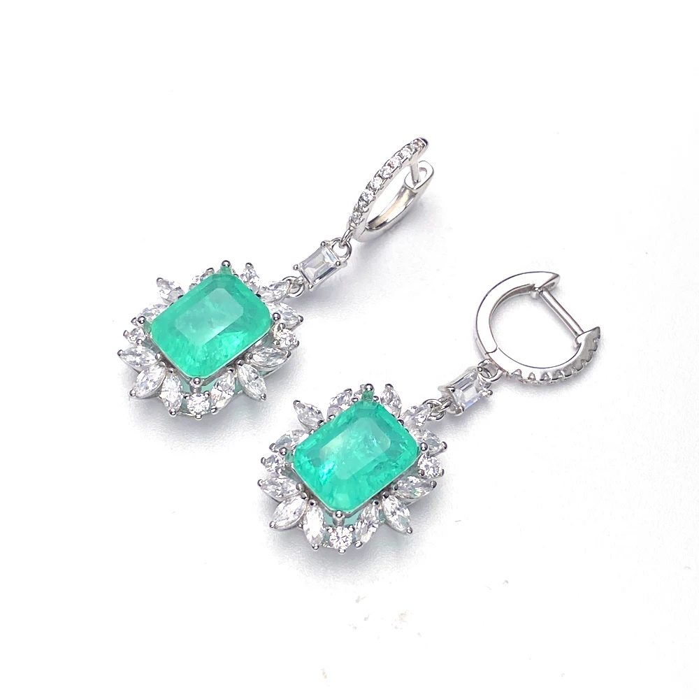 Elegant Created Paraiba Dangle Earrings Solid 925 Silver Emerald Zultanite Gemstone 8*10mm for Women Party Birthday Jewelry Gift