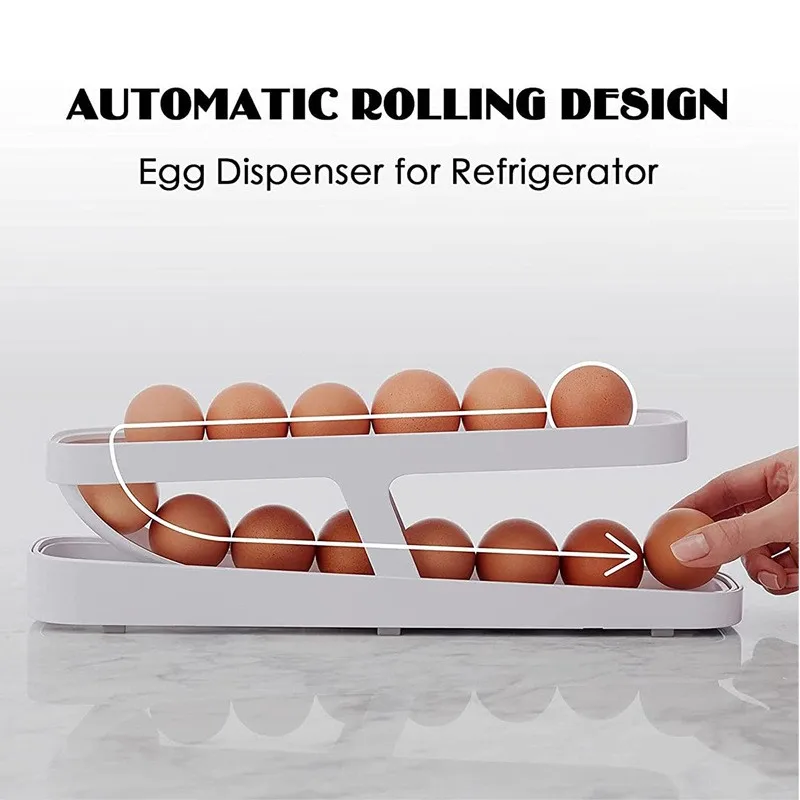 Automatic Scrolling Egg Rack Holder Rolldown Refrigerator Egg Dispenser Kitchen Egg Storage Box Egg Stand For Fridge Egg Tray