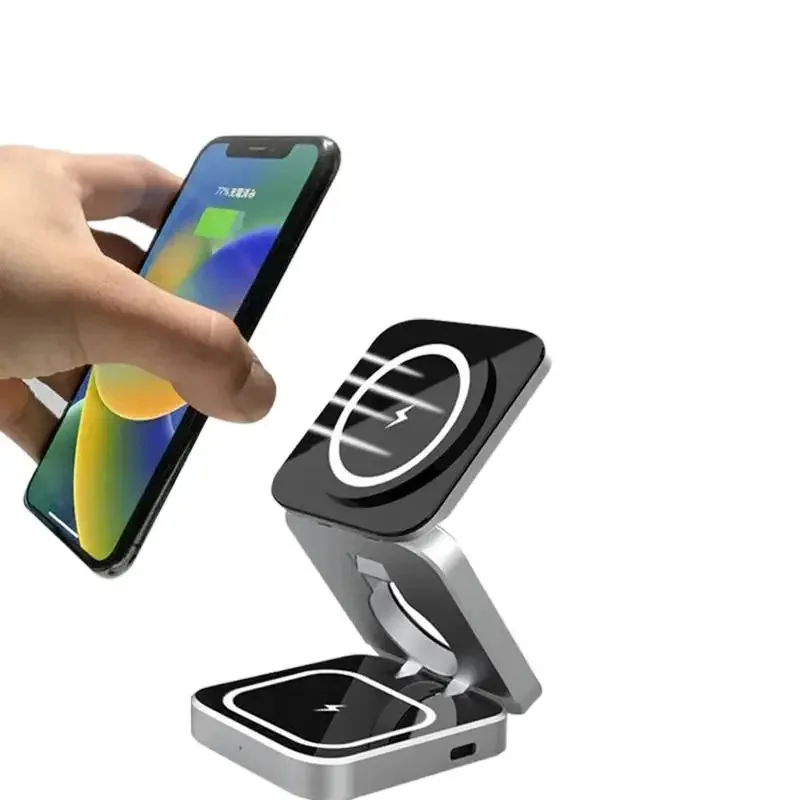 Suporte Carregador Sem Fio Magnético Dobrável Estação de Carregamento Rápido para Samsung S25 S24 iPhone 16 para Galaxy Watch 8 7 Airpods