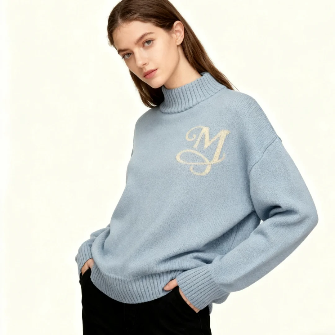 Moda urbana malha jacquard carta padrão oversized unisex pulôver manga longa aconchegante conforto wear para diariamente