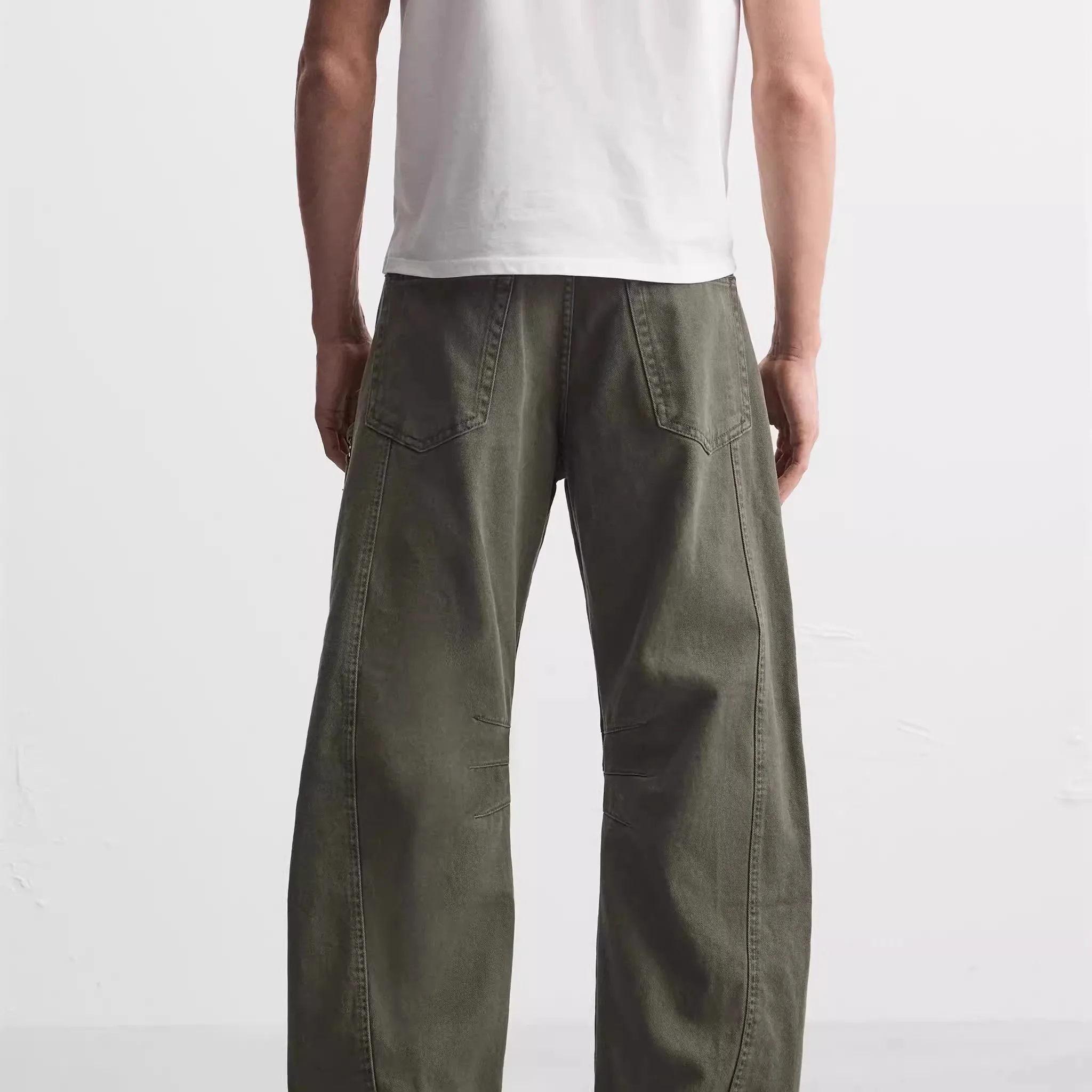 

Spring New Men's Cotton Workwear Sle Waed Denim Pants Loose ket Decorated Casual Straight Leg Trousers for Youth